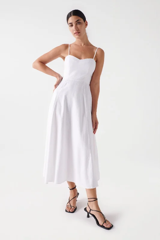 Ribbed mini dresses for a fitted look -Salsa Linen Midi Dress, White