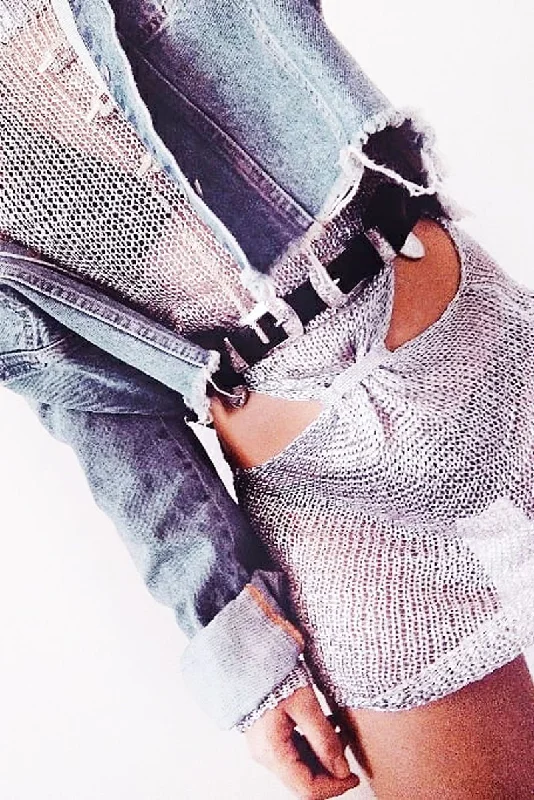 Buy elegant dresses for black tie events -Silver Metallic Knitted Cut Out Gathered Front Dress - Idah