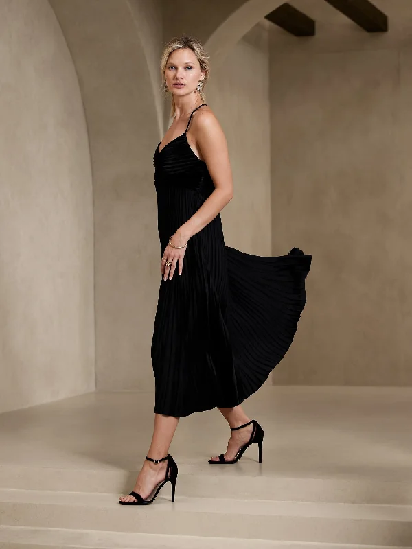 Mini dresses with button-up front for a casual feel -Solaire Pleated Midi Dress