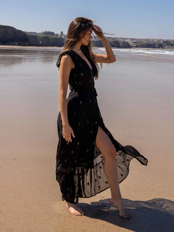 Scoop neck mini dresses for a classic neckline -South Beach Lagos Sequin Wrap Midi Beach Dress / Black Scoop neck mini dresses for a classic neckline -South Beach Lagos Sequin Wrap Midi Beach Dress / Black