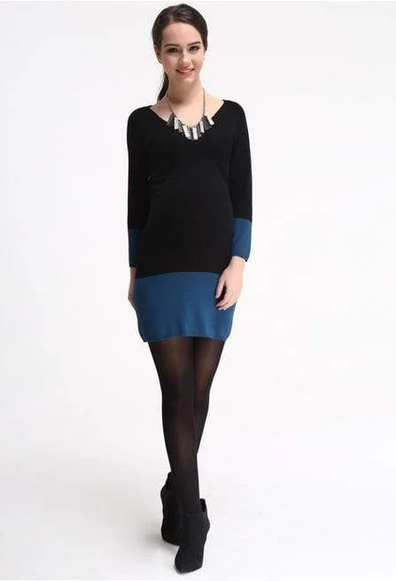 Flattering dresses for hourglass figure -Shirley Contrast Stripes Dress Black