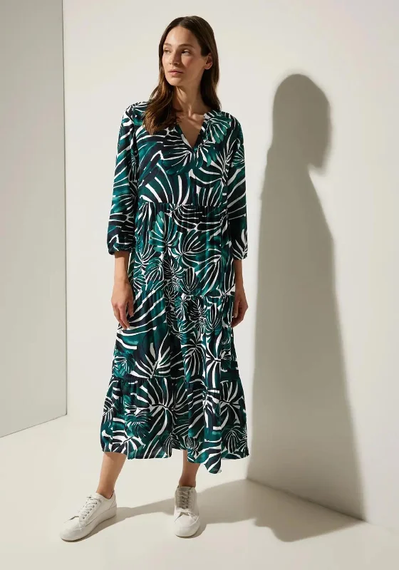 Ribbed knit mini dresses for a cozy and stylish outfit -Street One Print Smock Midi Dress, Lagoon Green Ribbed knit mini dresses for a cozy and stylish outfit -Street One Print Smock Midi Dress, Lagoon Green