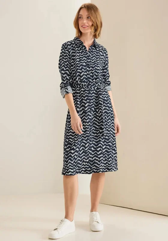 Striped mini dresses for a nautical theme -Street One Button Placket Shirt Midi Dress, Deep Blue Striped mini dresses for a nautical theme -Street One Button Placket Shirt Midi Dress, Deep Blue