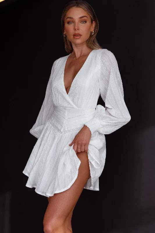 Sexy mini dresses for evening outings -Sweet Escape Lantern Sleeve Pintuck Dress White Sexy mini dresses for evening outings -Sweet Escape Lantern Sleeve Pintuck Dress White