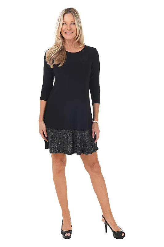 Mini dresses with lace-up back for an edgy and modern style -Glitter Hem 3/4 Sleeve Dress Mini dresses with lace-up back for an edgy and modern style -Glitter Hem 3/4 Sleeve Dress