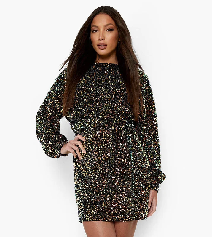 Affordable work dresses for professional women -Tall Sequin Velvet Belted Dress