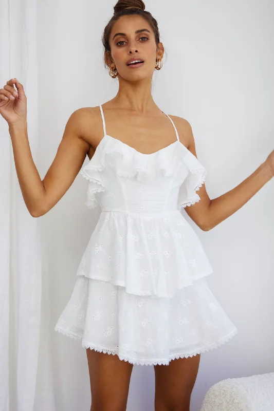 Dress styles for women in all seasons -Tameka Ruffle Trim Layered Hem Eyelet Dress White