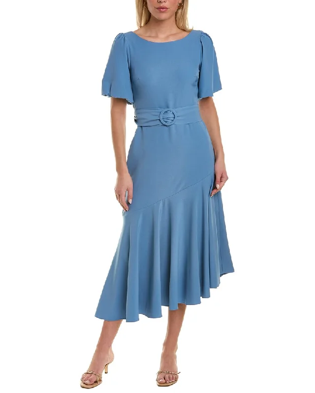 Mini dresses with fringe accents -Taylor Belted Crepe Midi Dress