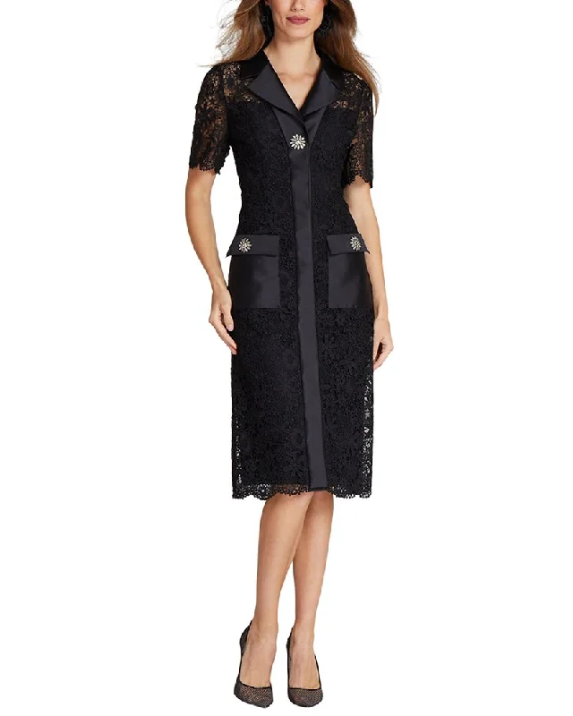 Denim mini dresses for casual outings -Teri Jon by Rickie Freeman Special Occasion Silk-Blend Embellished Dress Denim mini dresses for casual outings -Teri Jon by Rickie Freeman Special Occasion Silk-Blend Embellished Dress