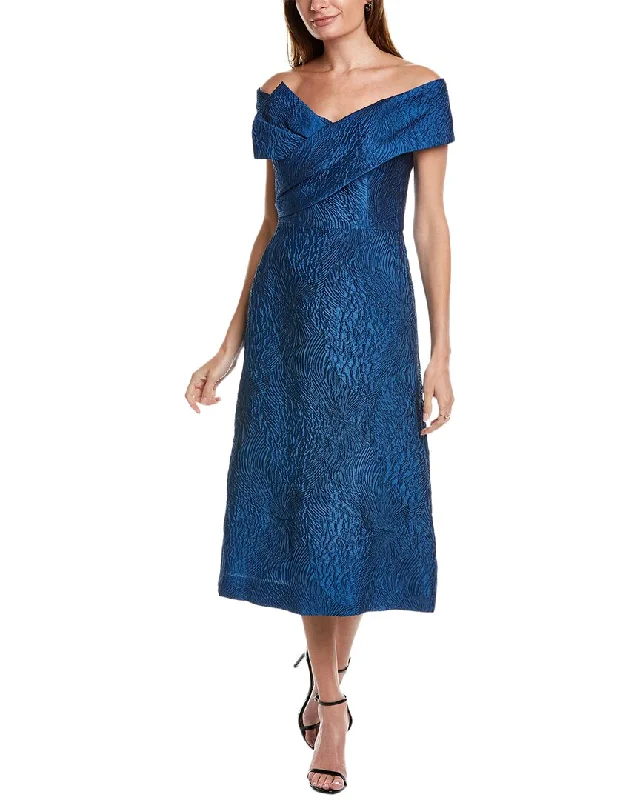 Mini dresses with ruffle accents for a playful touch -Teri Jon by Rickie Freeman Textured Jacquard Midi Dress Mini dresses with ruffle accents for a playful touch -Teri Jon by Rickie Freeman Textured Jacquard Midi Dress