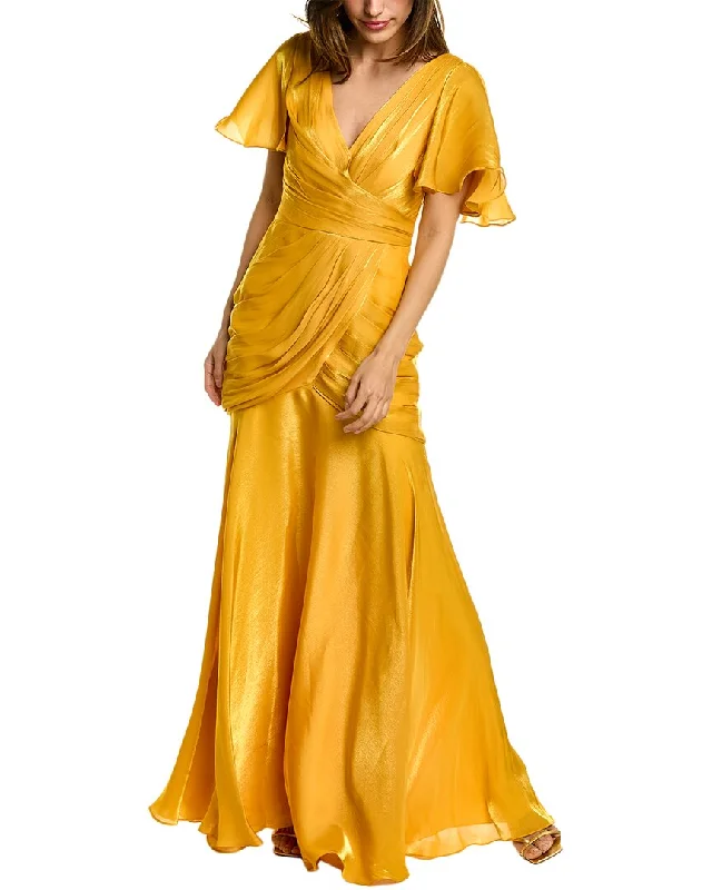Mini dresses with patchwork design for a unique style -Theia Tamara Flutter Sleeve Gown Mini dresses with patchwork design for a unique style -Theia Tamara Flutter Sleeve Gown