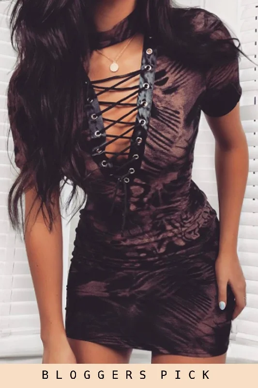 Trendy dresses for bridesmaids -Tie Dye Lace Up Dress - Abby