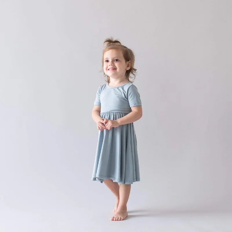 Mini dresses with side ruching for a flattering effect -Twirl Dress in Fog