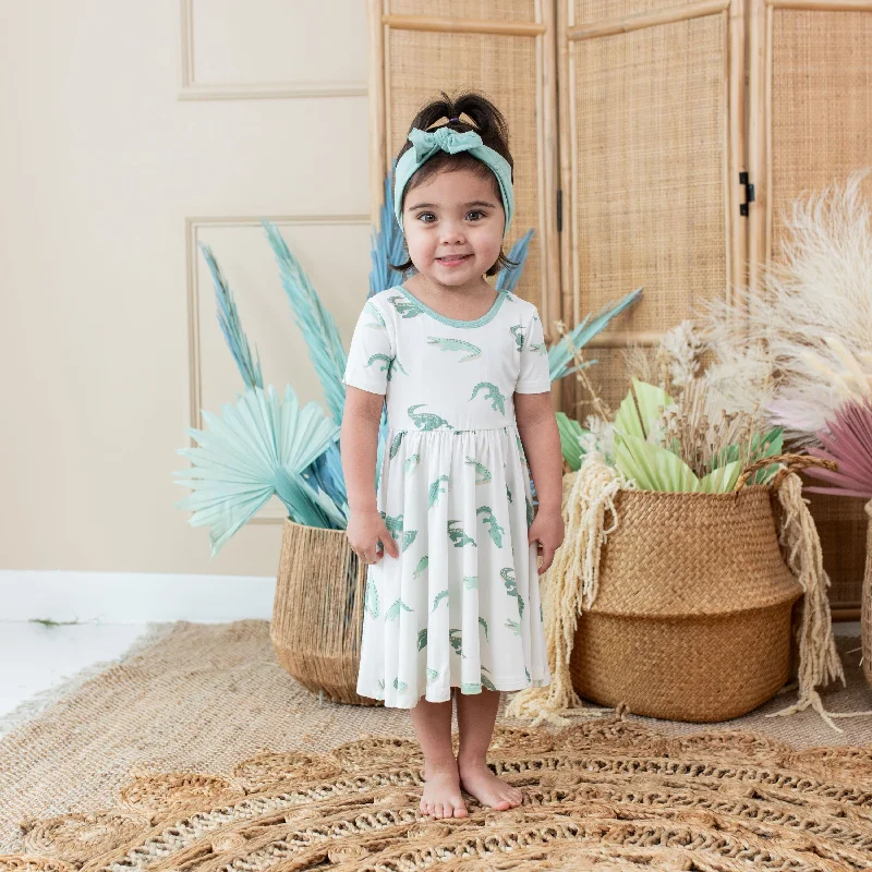 Peasant style mini dresses for a boho-chic appearance -Twirl Dress in Crocodile