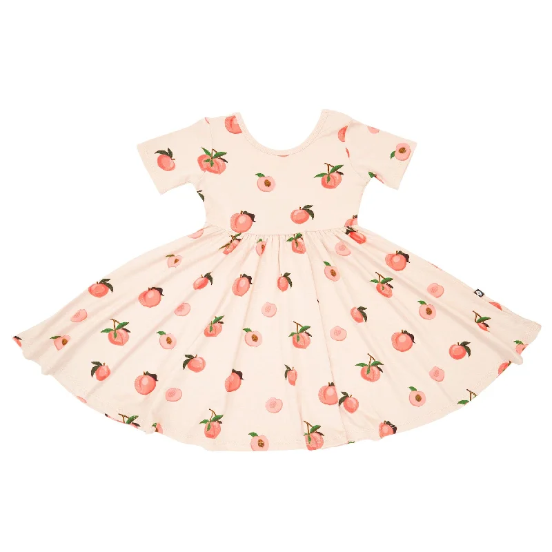 Mini dresses with faux fur collar for a touch of luxury -Twirl Dress in Peach