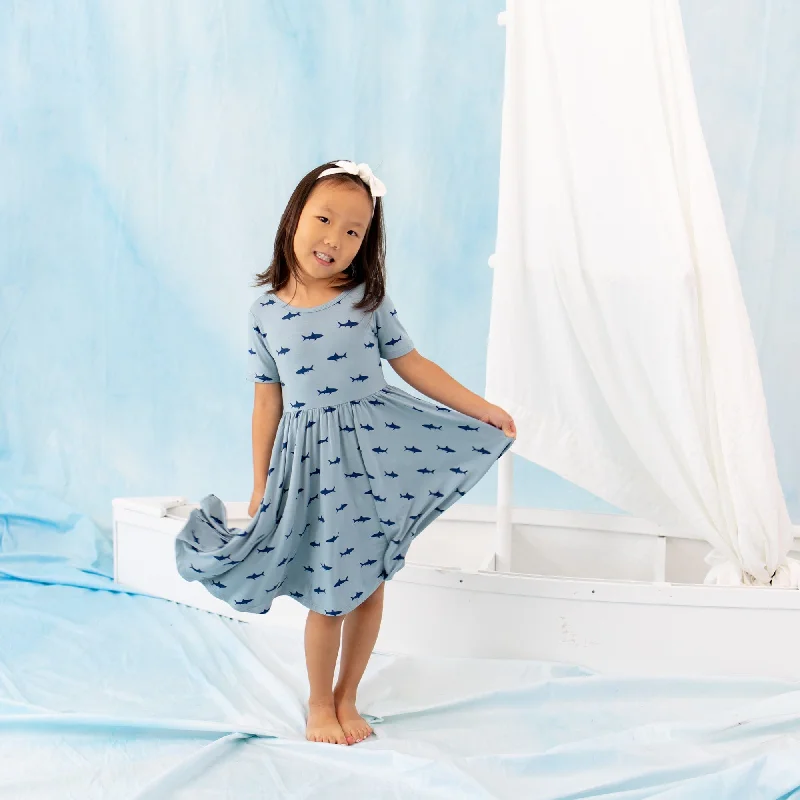 Cropped sleeve mini dresses for versatile wear -Twirl Dress in Shark