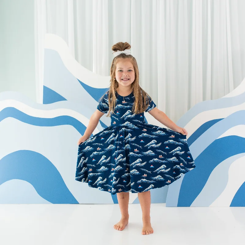 Mini dresses with button-down fronts -Twirl Dress in Wave