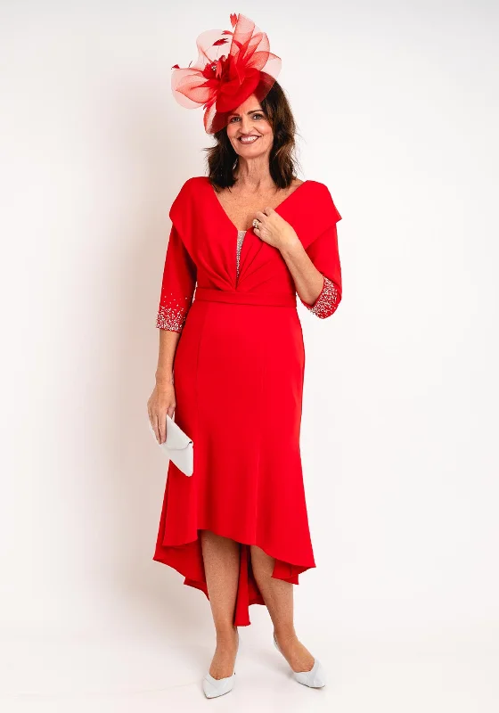 Floral mini dresses for spring -Veni Infantino Mermaid Trim Midi Dress, Poppy Red