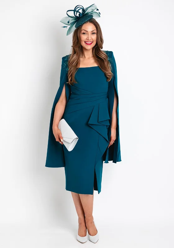 Peplum mini dresses for added flair -Veni Infantino Sequin Embellished Cape Sleeve Midi Dress, Teal Peplum mini dresses for added flair -Veni Infantino Sequin Embellished Cape Sleeve Midi Dress, Teal