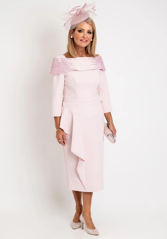 Mini dresses with wrap front design for an adjustable fit -Veni Infantino Delicately Beaded Neckline Midi Dress, Petal