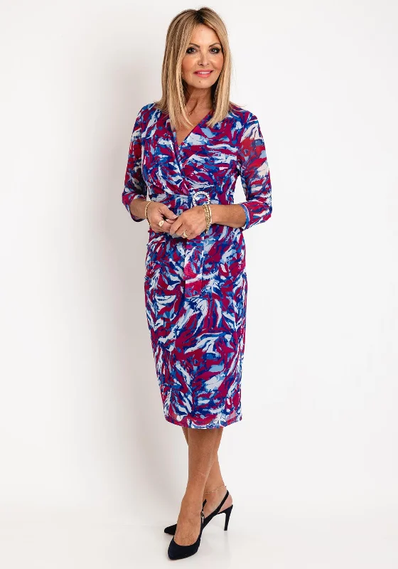 Sweater mini dresses for cozy wear -Via Veneto Print Mesh Midi Dress, Blue & Red