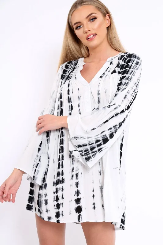 Shop maxi dresses for tall women -White and Black Tie Dye Smock Dress - Peony