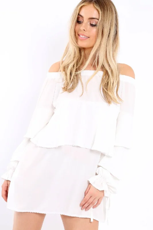 Chic dresses for women over 40 -White Dress With Frills - Arabellah