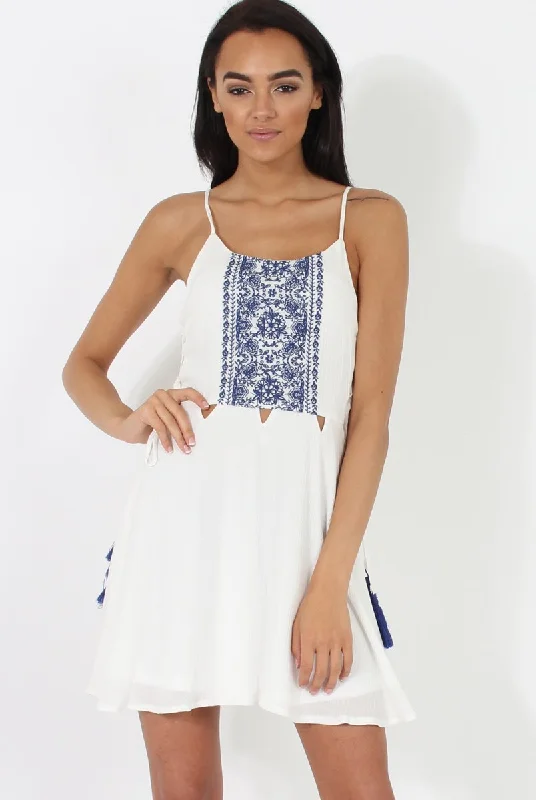 Where to find dresses for family events -White Embroidered Tassel Dress - Anastasia