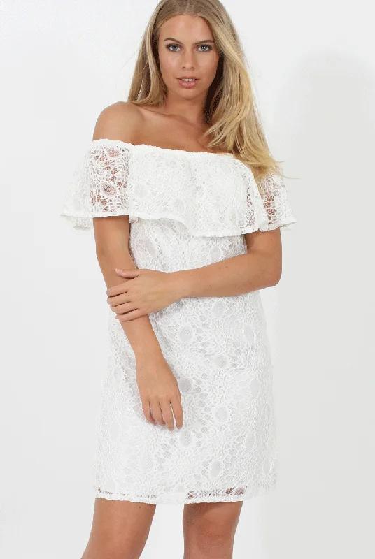 Buy stylish maxi dresses for women -White Lace Bardot Dress - Magdalena