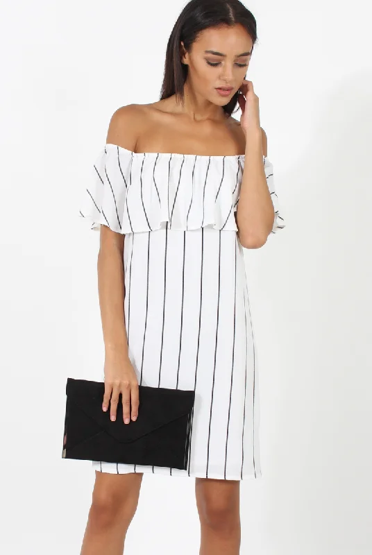 Dresses for formal dinners and events -White Pinstripe Bardot Dress - Pip
