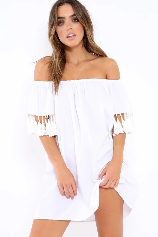 Where to find dresses for family events -Where to find dresses for family events -White Shift Dress With Tassle Sleeves - Danielle Where to find dresses for family events -Where to find dresses for family events -White Shift Dress With Tassle Sleeves - Danielle