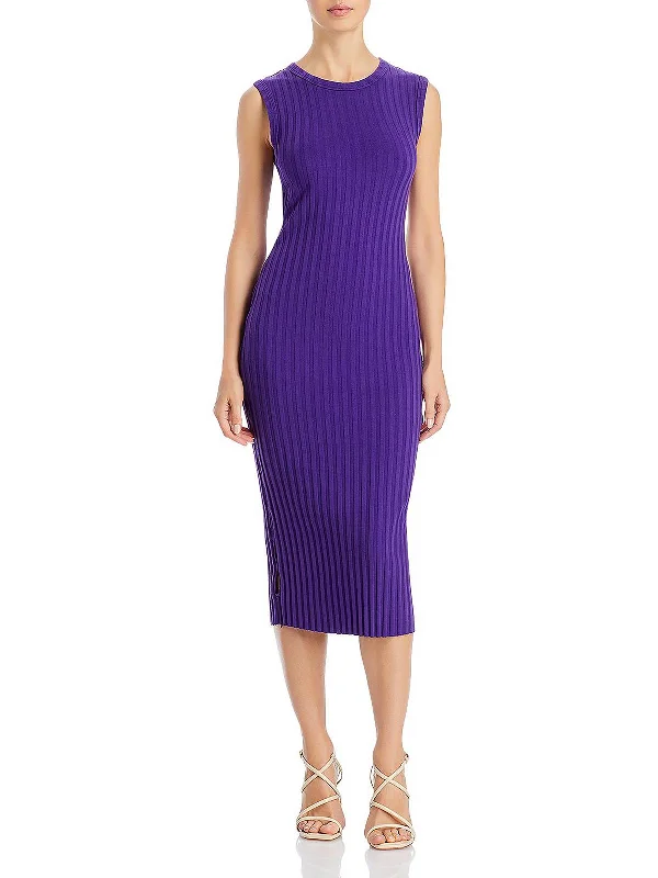 Mini dresses with zip front for an edgy style -Womens Cut Out Ribbed Midi Dress