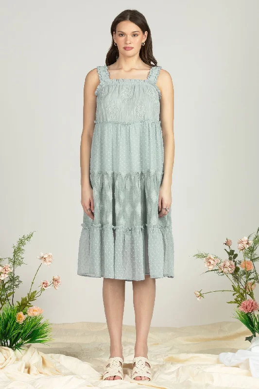Buy dresses for outdoor summer events -Women's Dotted Diamond Tiered Ruffle Dress