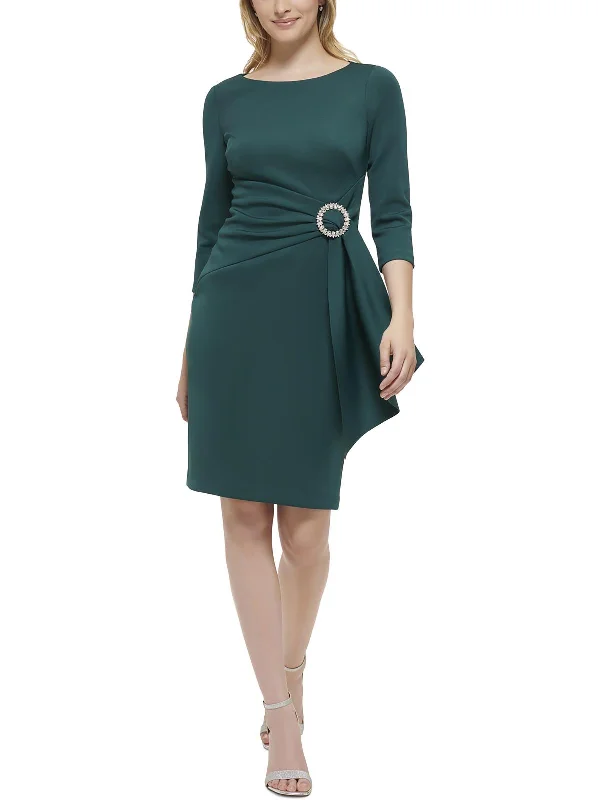 Mini dresses with bow tie back for a feminine flair -Womens Embellished Knee Length Shift Dress