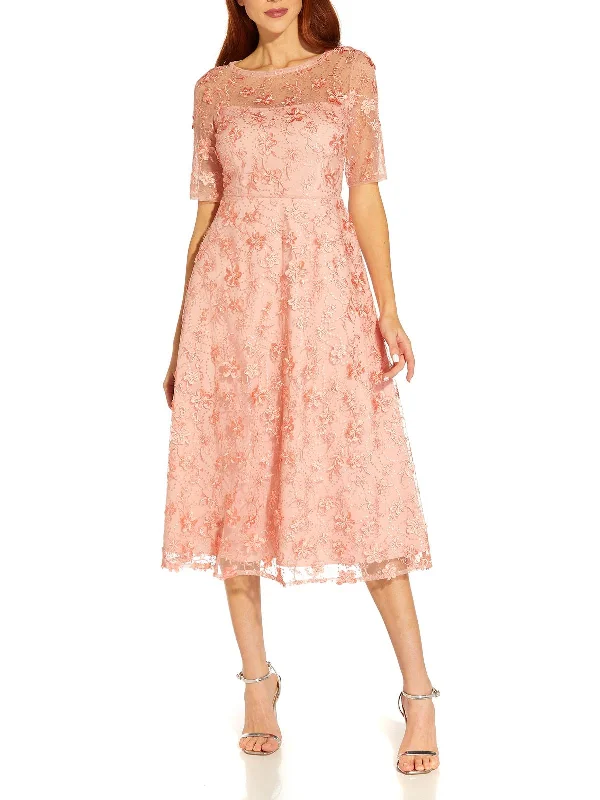 Mini dresses with color-block design for a modern twist -Womens Embroidered Calf Midi Dress Mini dresses with color-block design for a modern twist -Womens Embroidered Calf Midi Dress