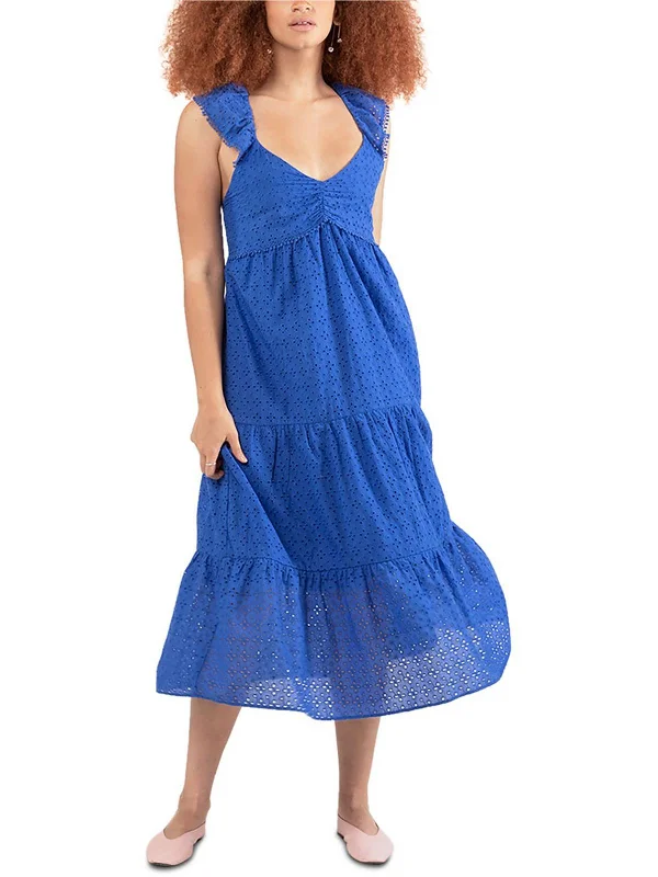 Mini dresses with bow tie details for a cute appearance -Womens Eyelet Long Midi Dress Mini dresses with bow tie details for a cute appearance -Womens Eyelet Long Midi Dress