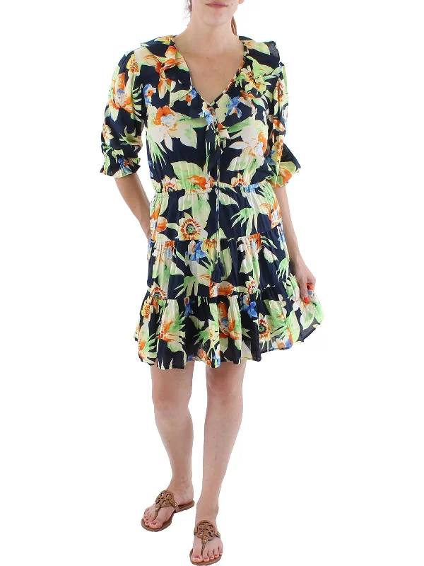 Long-sleeve mini dresses for a stylish fall outfit -Womens Floral Knee Midi Dress