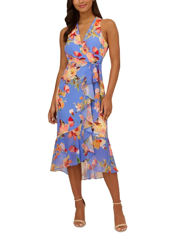 Cropped sleeve mini dresses for versatile wear -Womens Floral Print Jersey Sundress