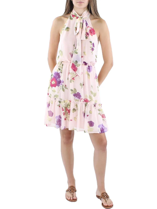 Double-breasted mini dresses for a tailored and sophisticated appearance -Womens Floral Print Knee-Length Shift Dress