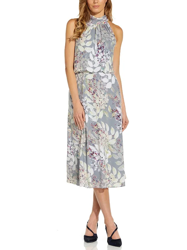 Mini dresses with tiered ruffles for a playful vibe -Womens Floral Print Mid Calf Halter Dress