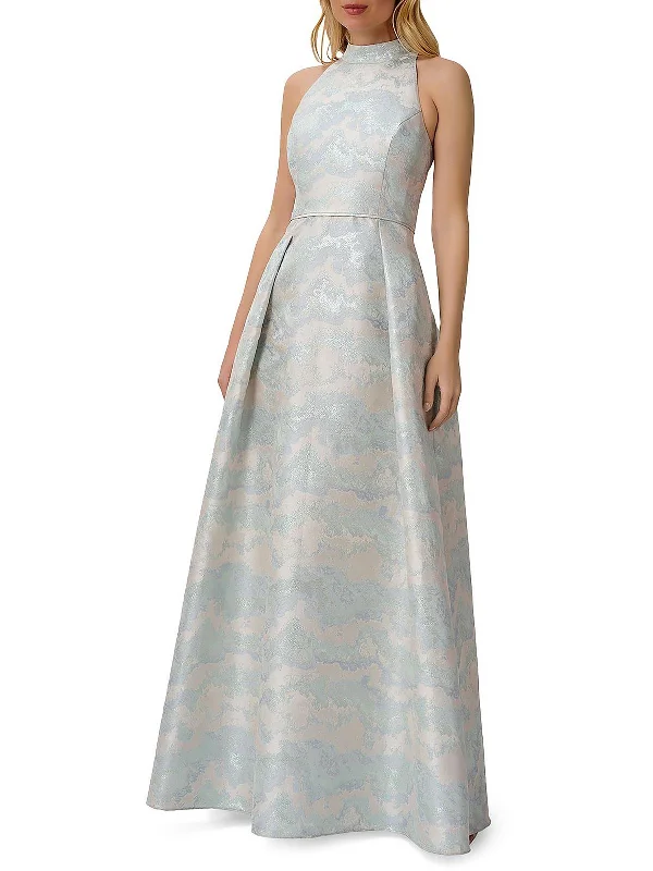 Mini dresses with tie-dye patterns for a bohemian touch -Womens Metallic High-b Halter Dress Mini dresses with tie-dye patterns for a bohemian touch -Womens Metallic High-b Halter Dress