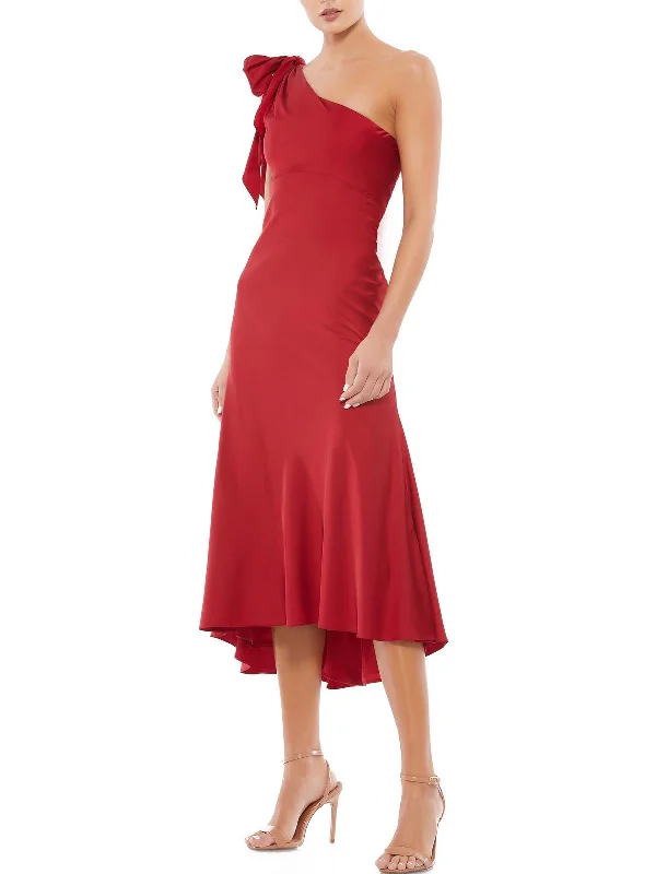 Velvet mini dresses for a rich texture -Womens One Shoulder Calf Midi Dress