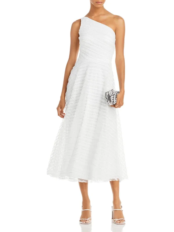 Mini dresses with metallic finishes -Womens One Shoulder Calf Midi Dress