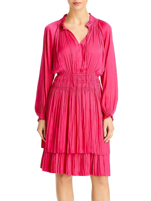 Mini dresses with lace-up backs -Womens Pleated Knee Shift Dress