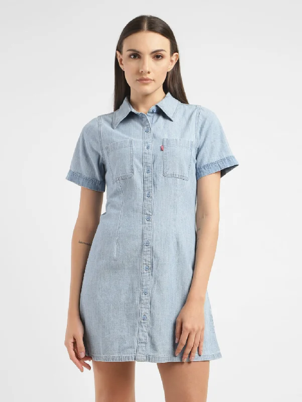 Short dresses for women for date night -Women's Solid Spread Collar Dress