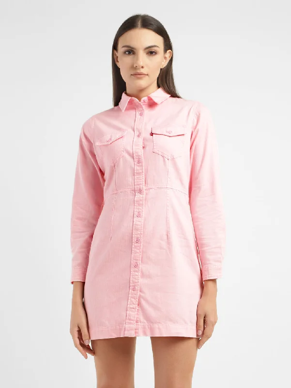 Where to find dresses for family events -Women's Solid Spread Collar Dress