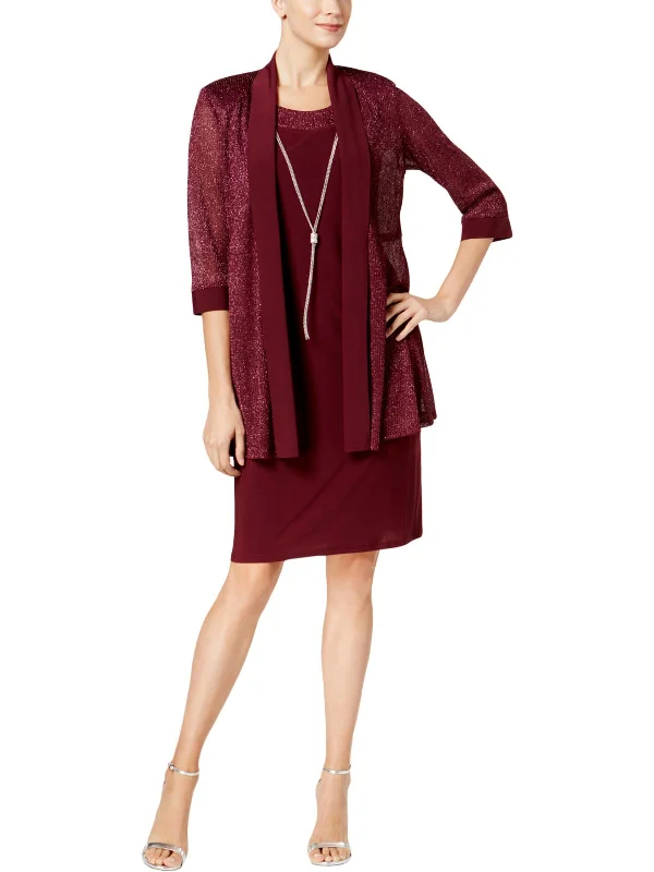 Racerback mini dresses for sporty chic -Womens Special Occasion Metallic Dress With Jacket