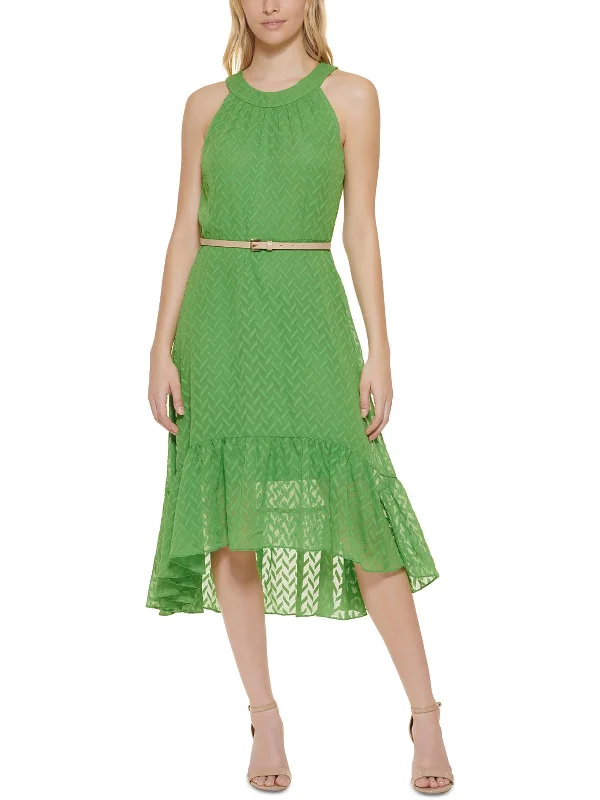 Mini dresses with wrap front for an adjustable fit -Womens Textured Halter Midi Dress Mini dresses with wrap front for an adjustable fit -Womens Textured Halter Midi Dress
