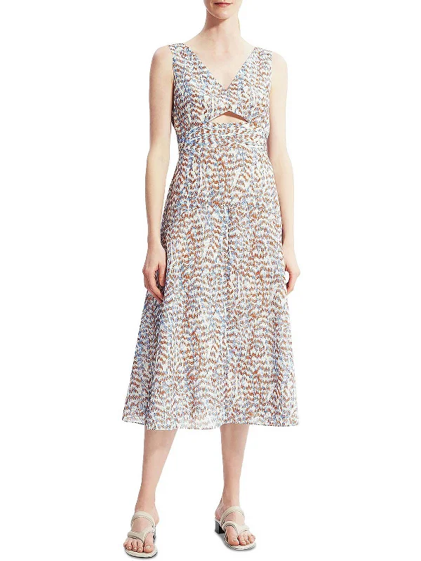 Flare mini dresses for a retro feel -Womens V-Neck Calf Midi Dress