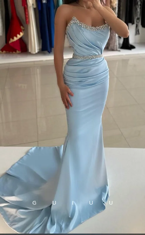 Women's bodycon dresses with beach wedding-inspired guest accessories-G3377 - Elegant & Dramatic Sheath Sweep Train Draped Beaded Ball Gown Prom Dress Women's bodycon dresses with beach wedding-inspired guest accessories-G3377 - Elegant & Dramatic Sheath Sweep Train Draped Beaded Ball Gown Prom Dress